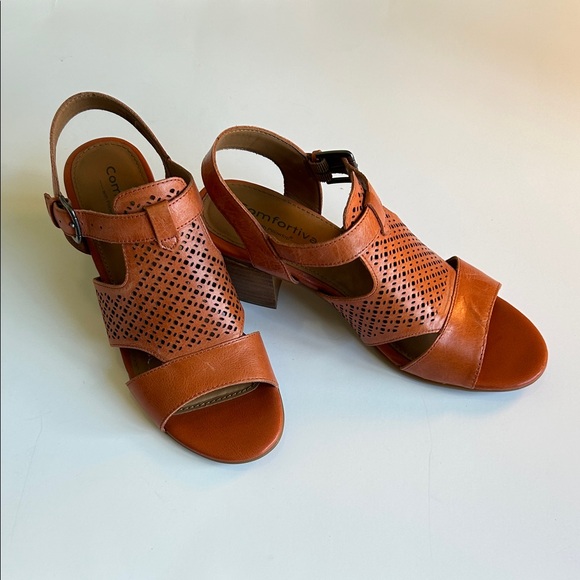 Comfortiva Women's Orange Perforated Sandals - Picture 1 of 9
